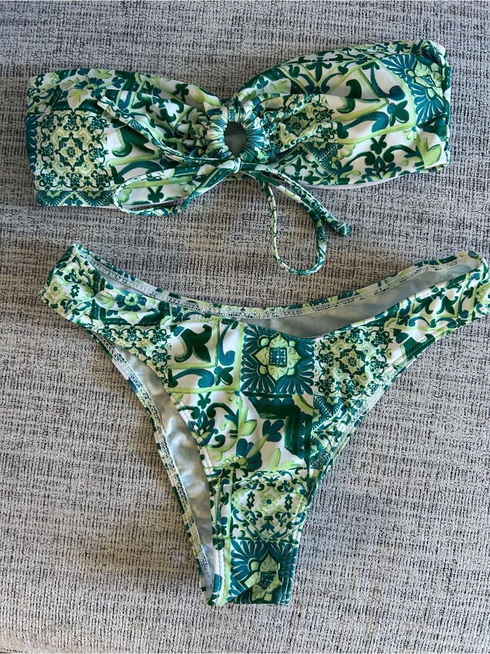 SHEIN Green Tile-Print Bandeau Bikini Set
